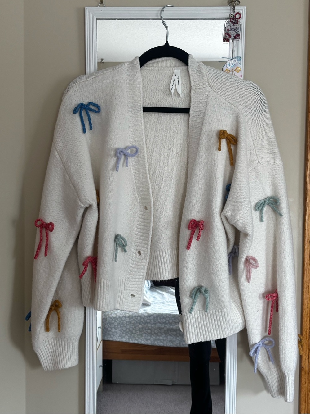 Dreamers Cream Cardigan with Multicolor Bow Appliqués